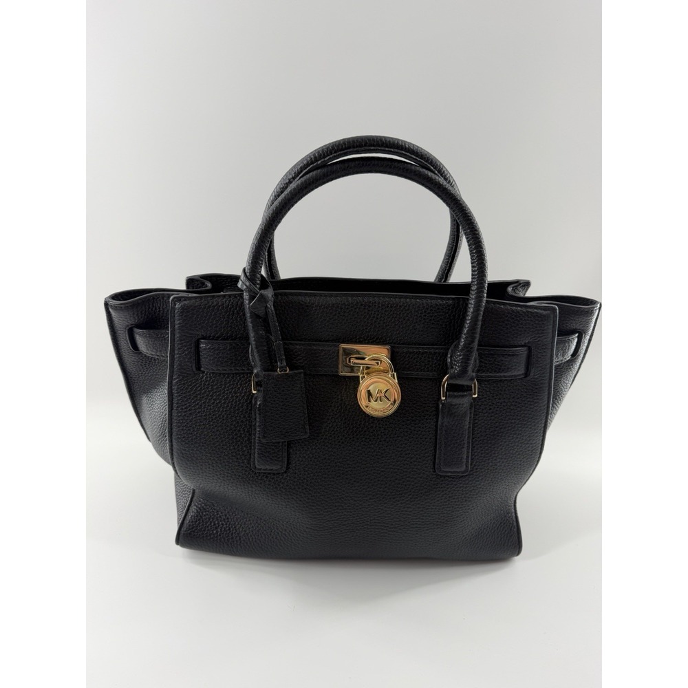 Michael Kors Pebbled Leather Hamilton Satchel Tote Black Shoulder Wrist